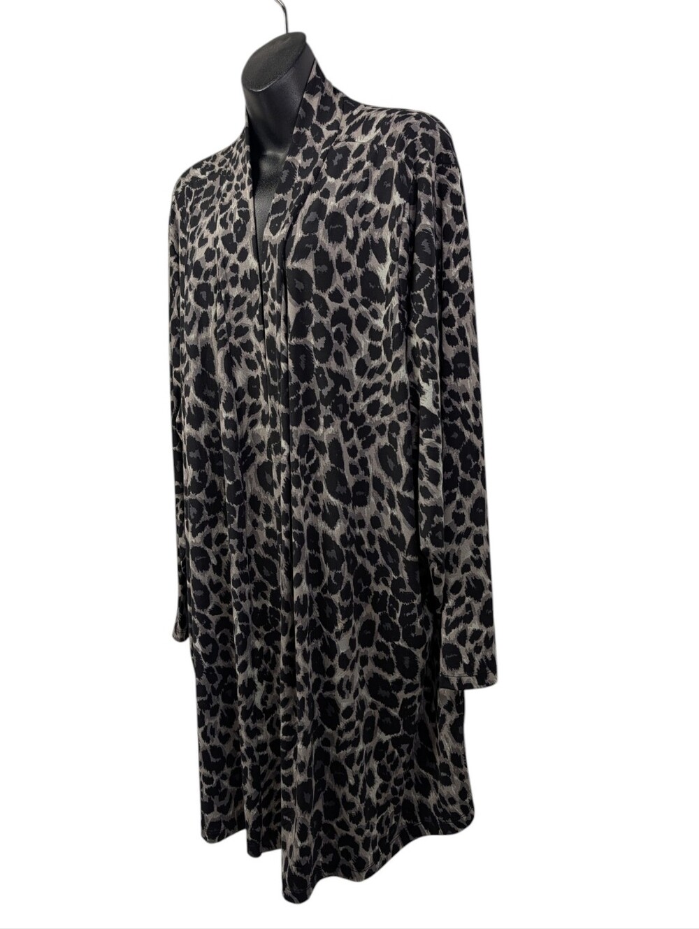 Jessica London Leopard Print Cardigan Sz 26/28 Black Gray Open Front Long Sleeve - Picture 3 of 8